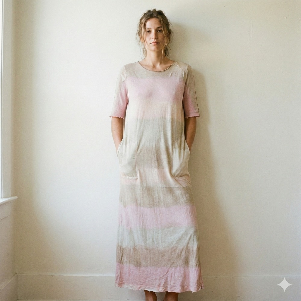 Raquel Allegra Basics Tie Dye Maxi Dress Womens 2 Medium Pink‎ Brown Tan Boho